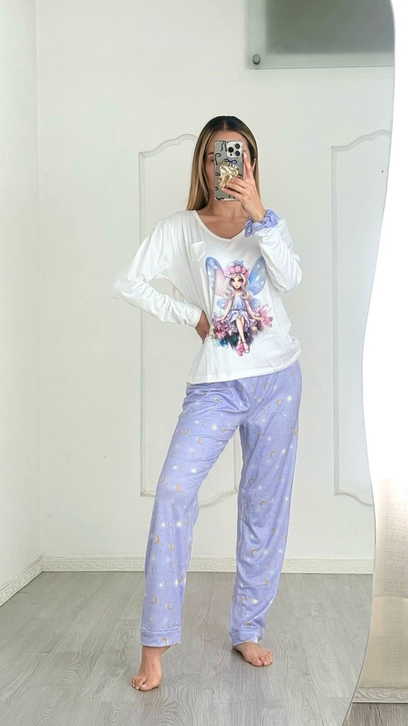 Pijama Hada adulta (Chica-Mediana, Pantalón manga larga, Esencial)